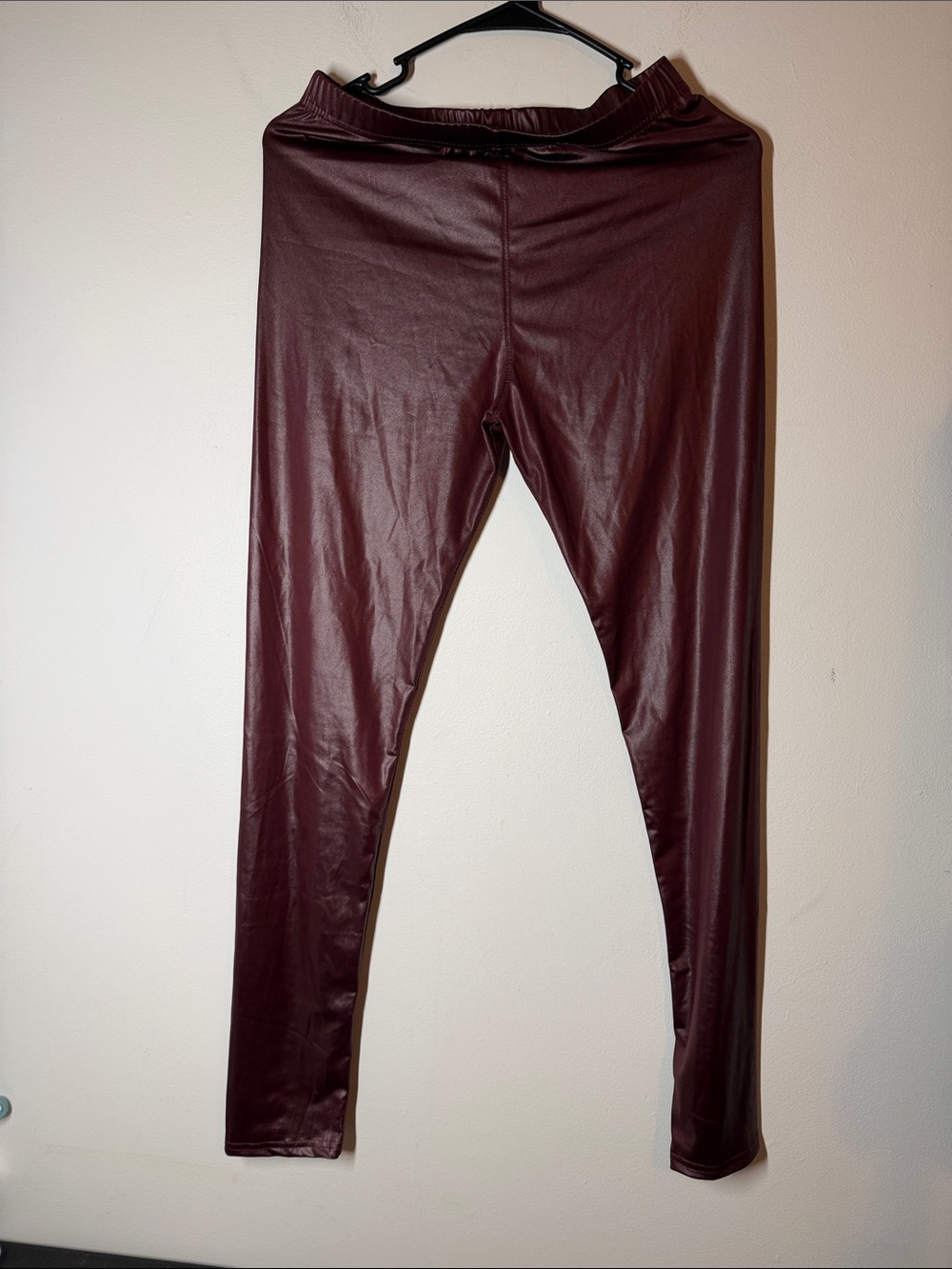 New Mix Faux-Leather Leggings in Deep Burgundy